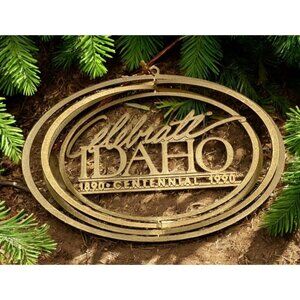 Idaho Centennial Brass Christmas Ornament Celebrate 1890-1990 Vintage Oval